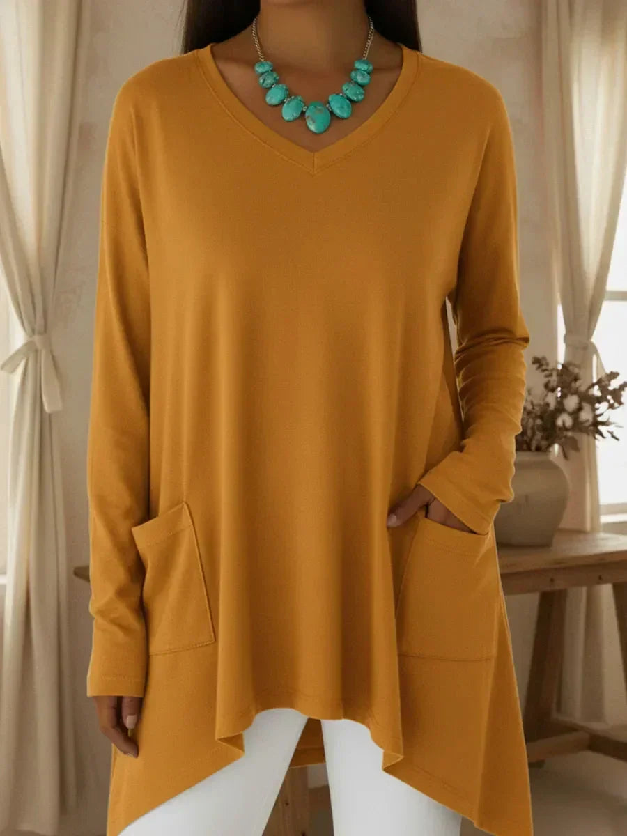 Boglarka V-neck Loose Sweater With Irregular Hem - Elena Harper