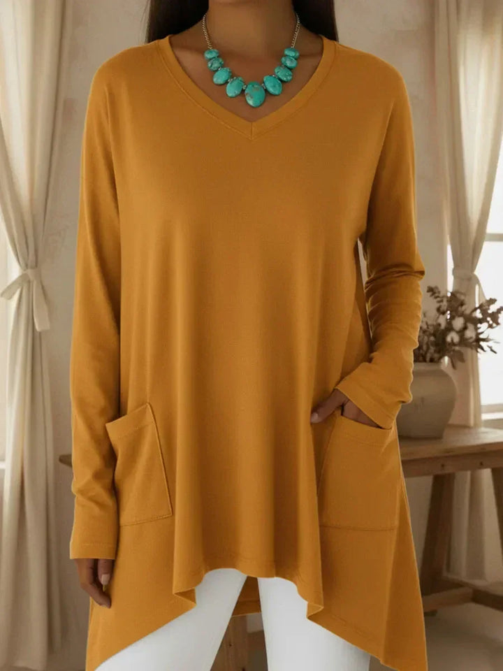 Boglarka V-neck Loose Sweater With Irregular Hem - Elena Harper