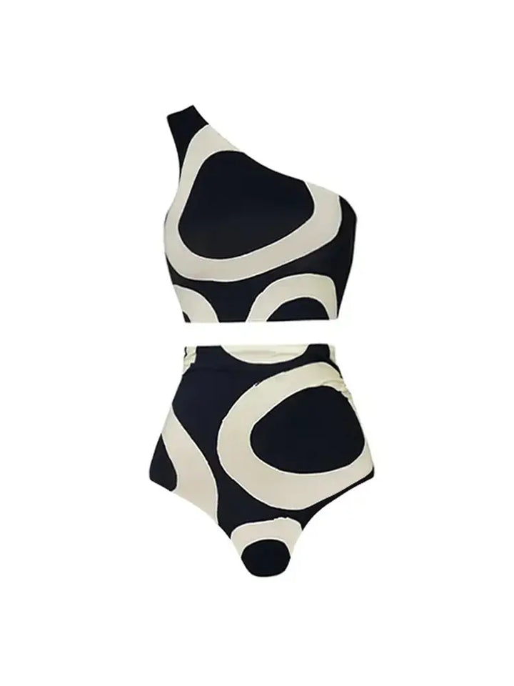 One-Shoulder Colorblock High-Waist Bikini Set, view 4 - Elena Harper
