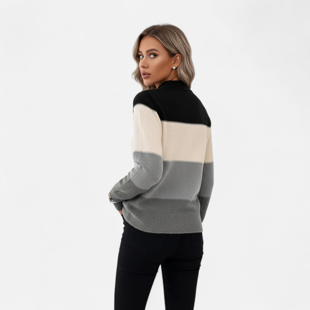 Women's Striped Crew Neck Sweater - Effortless Style