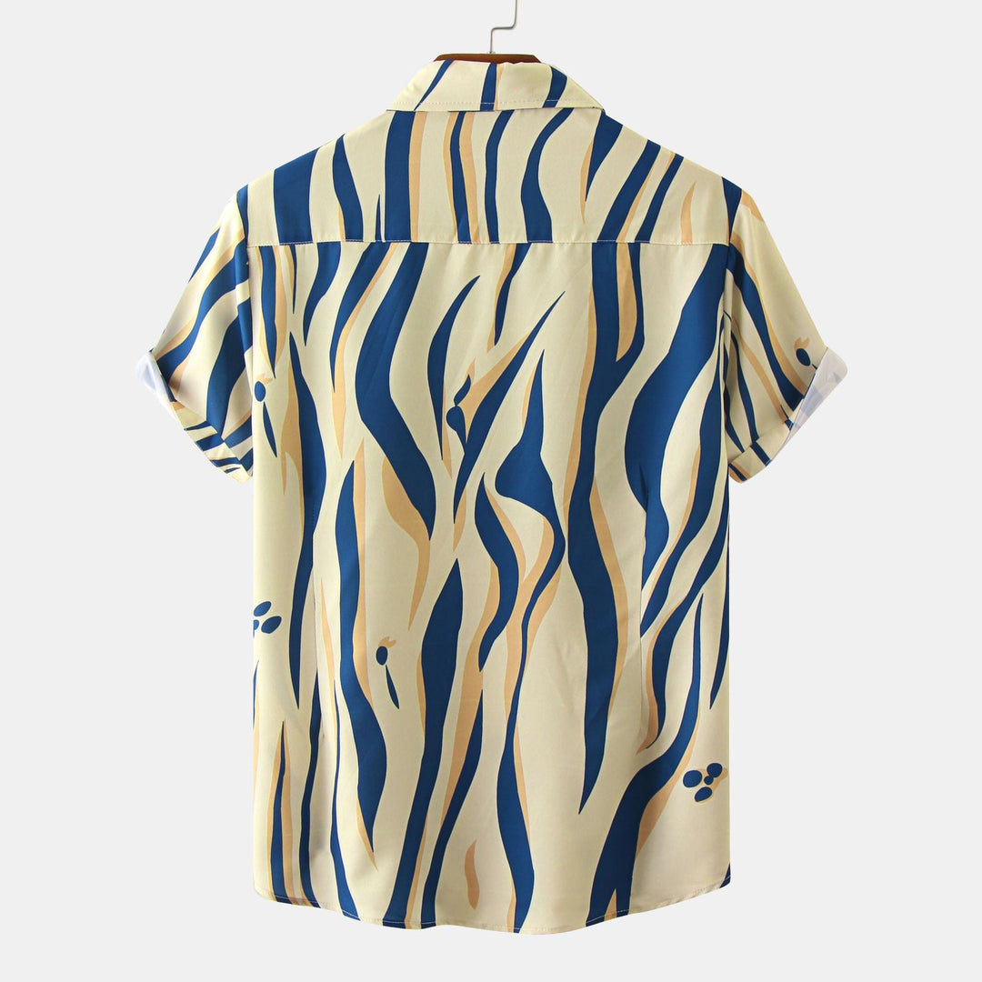 Men's Short Sleeve Floral Print Shirt with Notch Collar Fitted Style, view 2 - Elena Harper