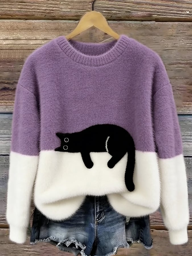 Bonnie — Cat Print Oversized Sweater