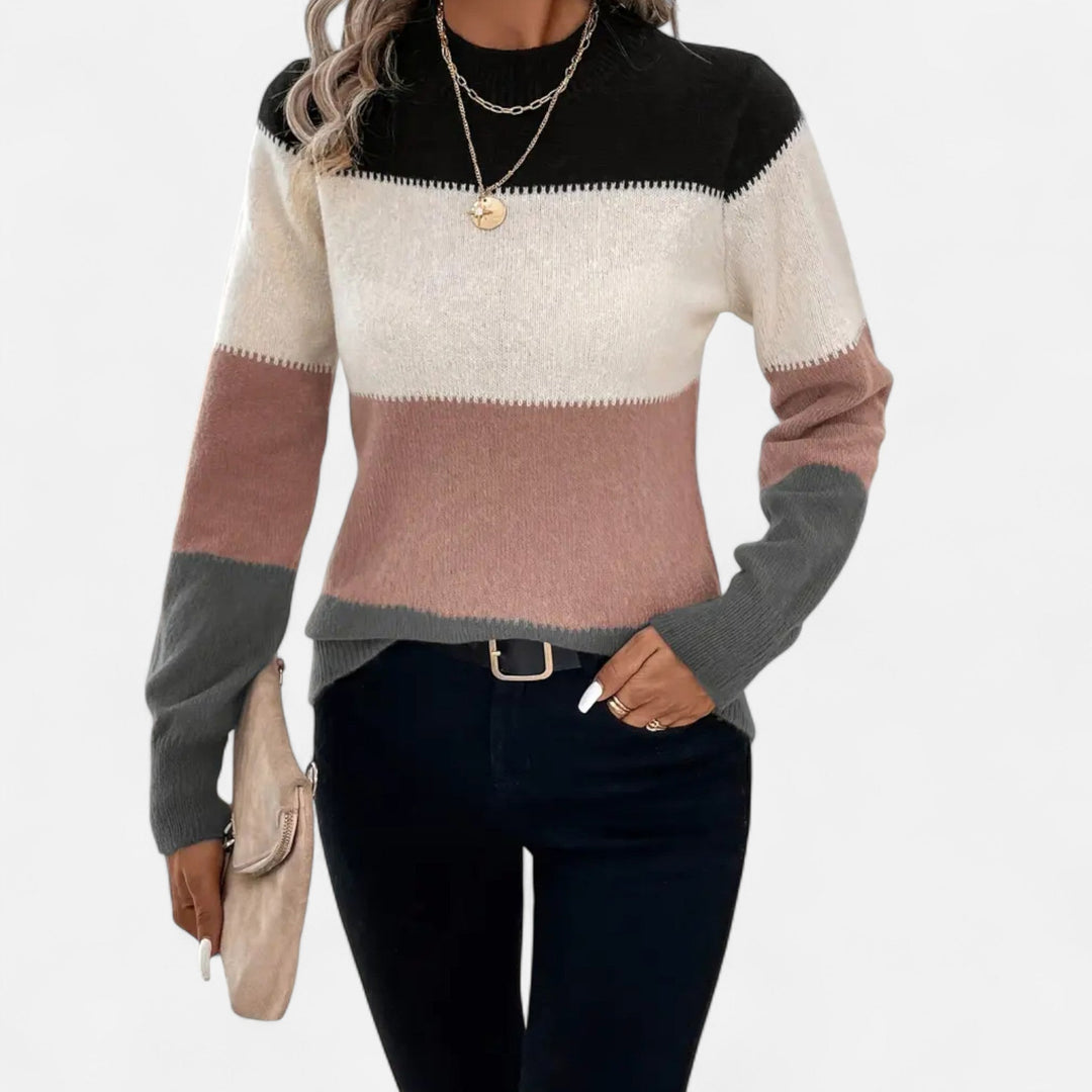 Women's Striped Crew Neck Sweater - Effortless Style