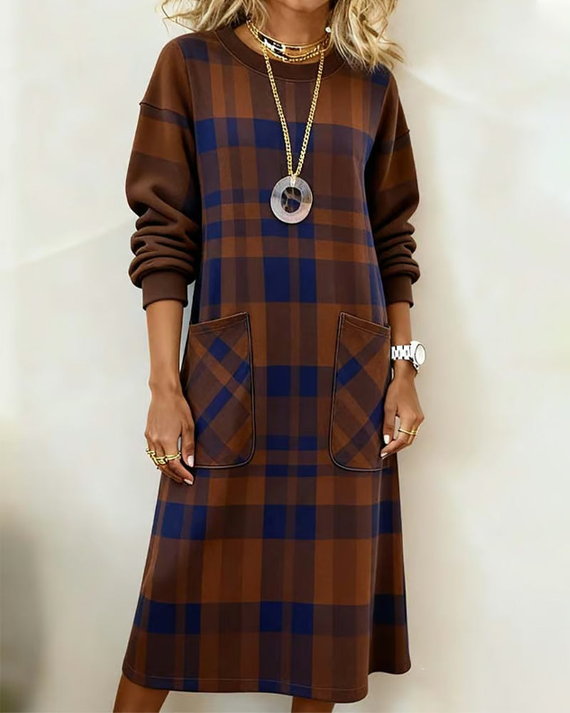 Kathrine Elegant Plaid Dress - Elena Harper