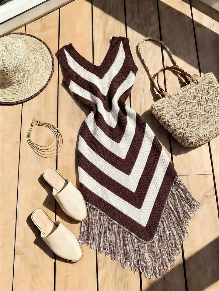 Foley Beach Cover-Up Dress with Fringe Hem made of Stretch Fabric, view 6 - Elena Harper