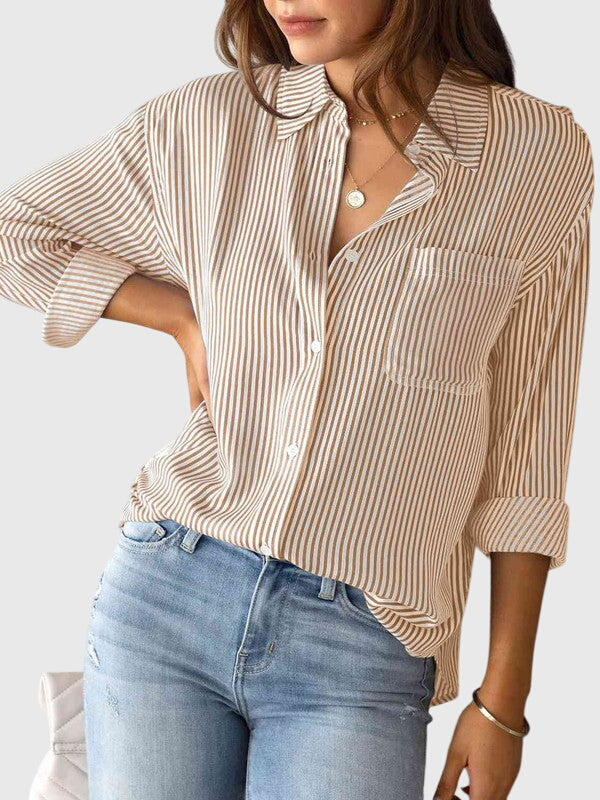 Ladies Striped Blouse with Bow and Collar