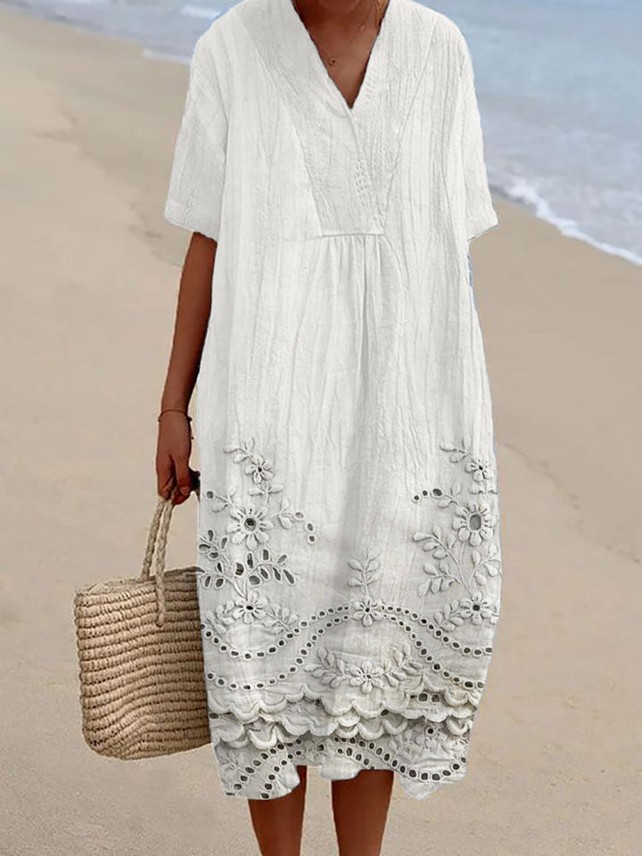 Oriana Cottage Floral Embroidered Lace Hem Dress - Elena Harper