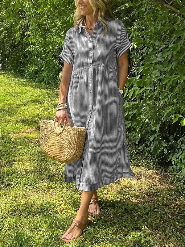 Claire Effortless Striped Shirt Dress - Elena Harper