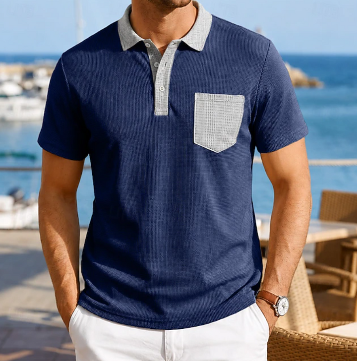 Leonard Classic and Comfortable Men's Polo Shirt with Contrast Pocket, view 5 - Elena Harper