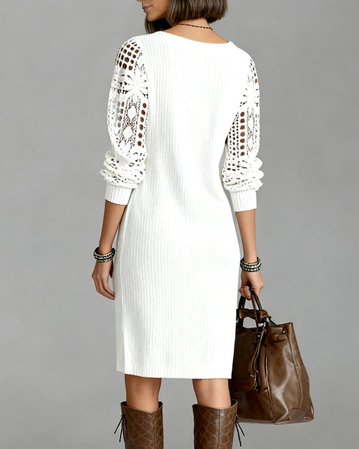Long Sleeve Lace Dress with V-Neck - Elena Harper