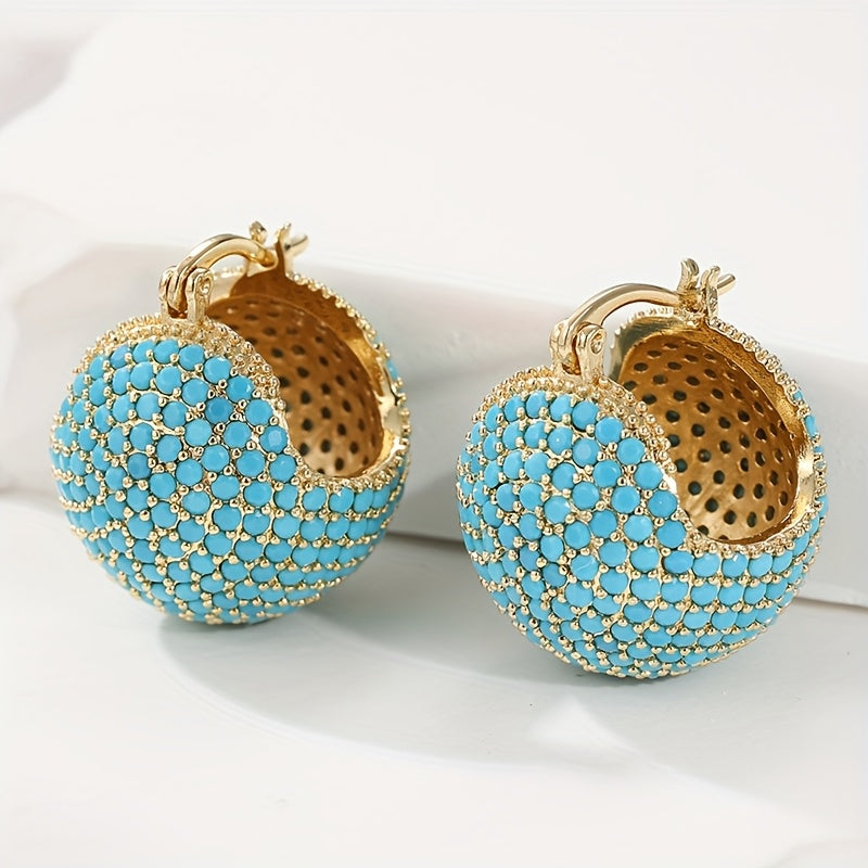 Classic Retro Style Gold Turquoise Dome Hoop Earrings - Elena Harper