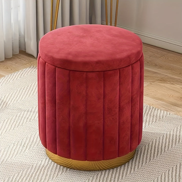 Home Decor: Stylish Round Storage Ottoman with Mirror Finish
