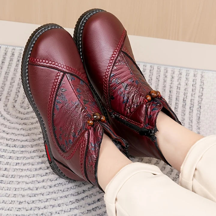 Robbie Vintage Leather Ankle Boots with Floral Pattern, view 4 - Elena Harper