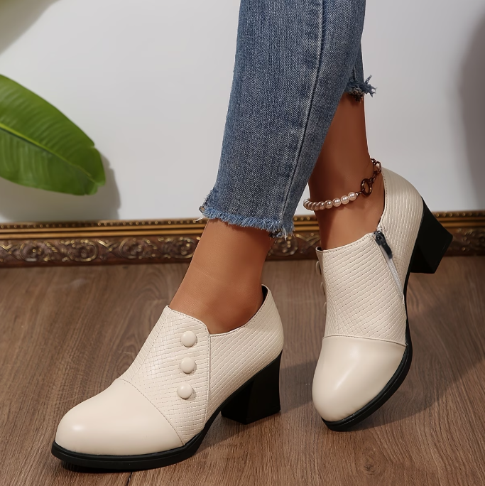 Women's Block Heel Closed Pumps with Zipper Closure