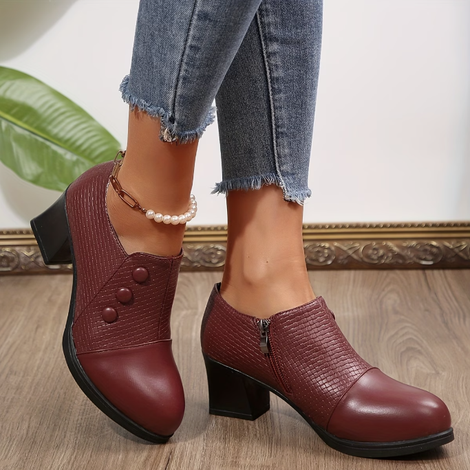 Women's Block Heel Closed Pumps with Zipper Closure
