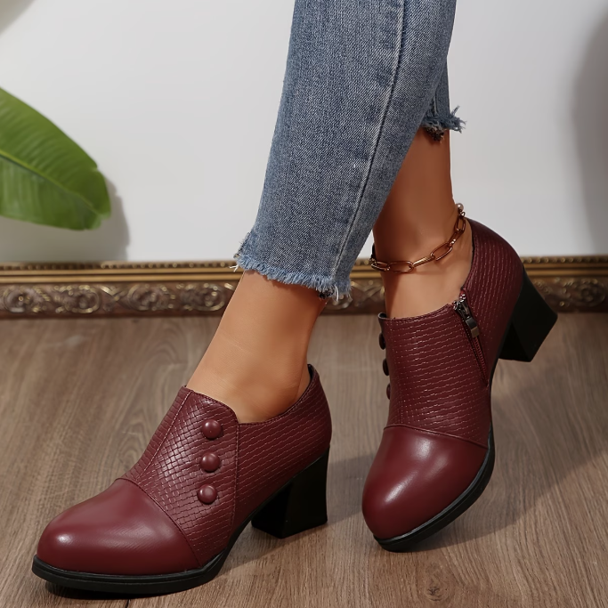 Women's Block Heel Closed Pumps with Zipper Closure