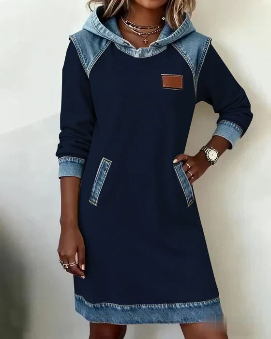Lunariae Casual Contrast Hoodie Dress - Elena Harper