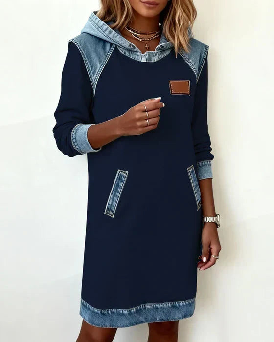 Lunariae Casual Contrast Hoodie Dress - Elena Harper