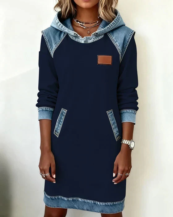 Lunariae Casual Contrast Hoodie Dress - Elena Harper