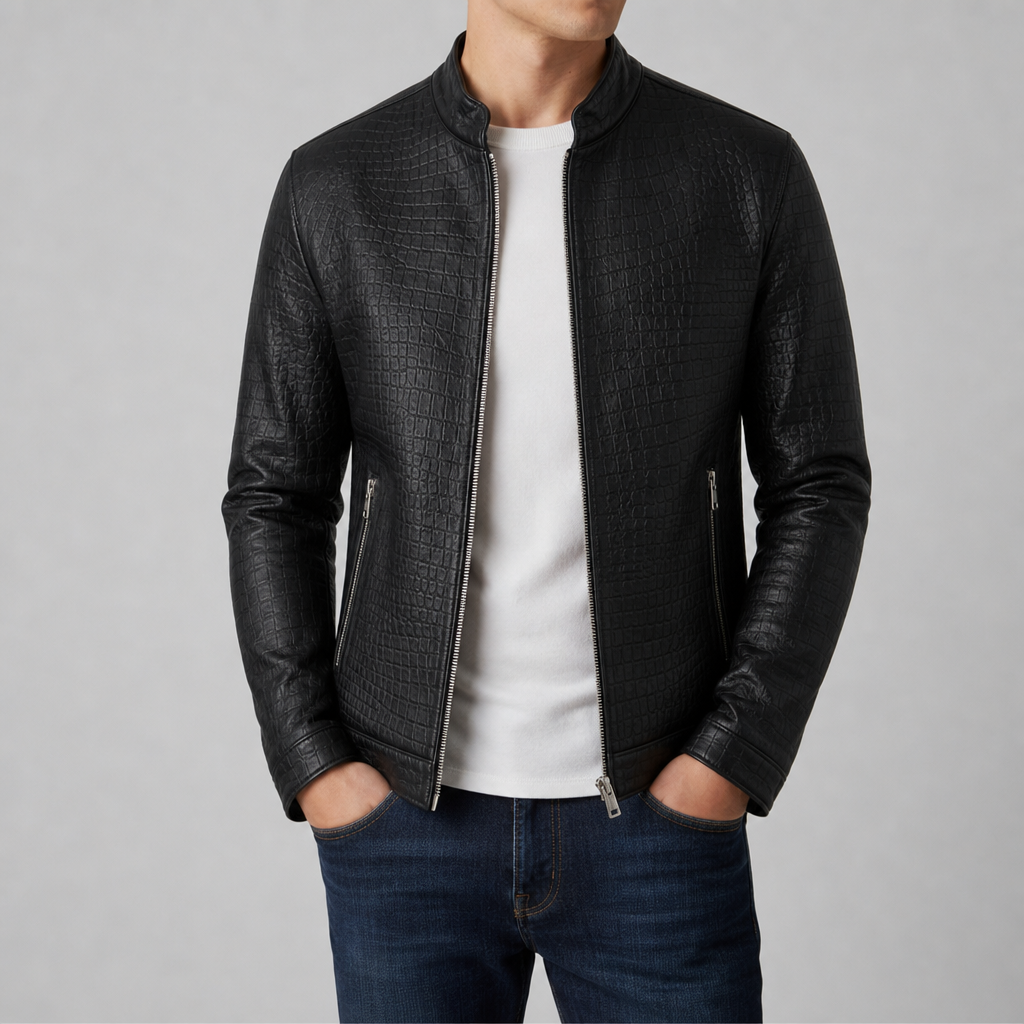 Ajaccio Croc Embossed Leather Jacket