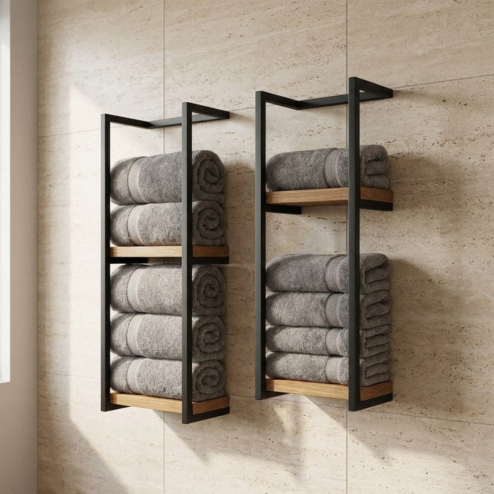 2-Tier Wall-Mounted Towel Rack for Bathrooms - Space-Saving Design