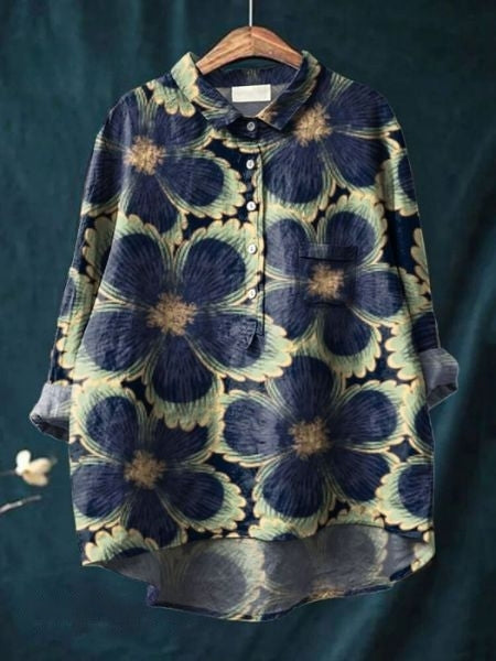 Leonie Women's Floral Blouse with Button Placket and Pocket, view 3 - Elena Harper