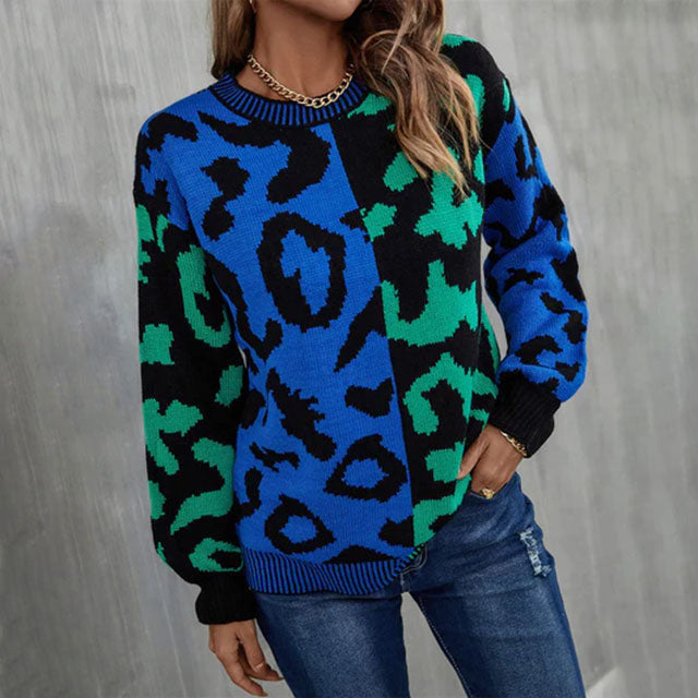 Casual Leopard Patchwork Pull