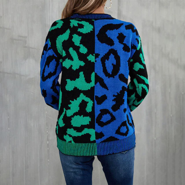 Casual Leopard Patchwork Pull