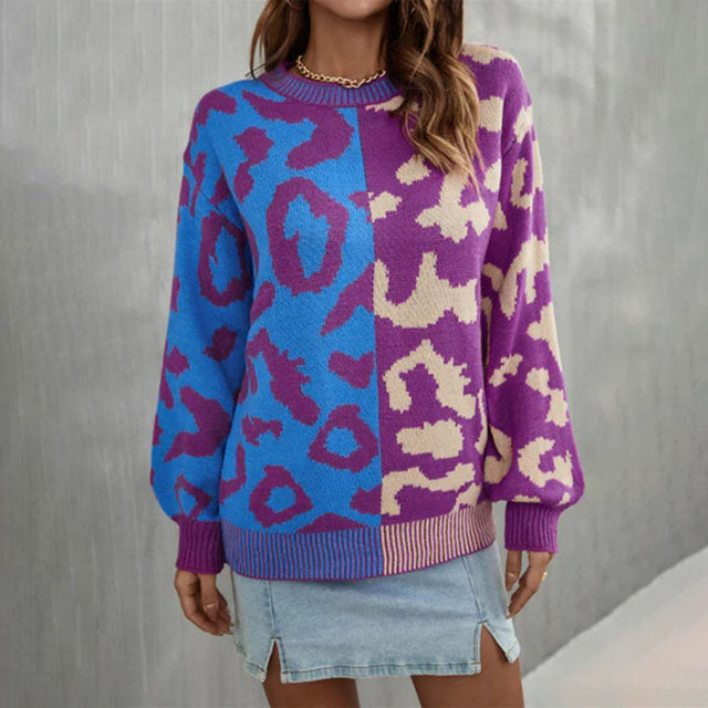 Casual Leopard Patchwork Pull