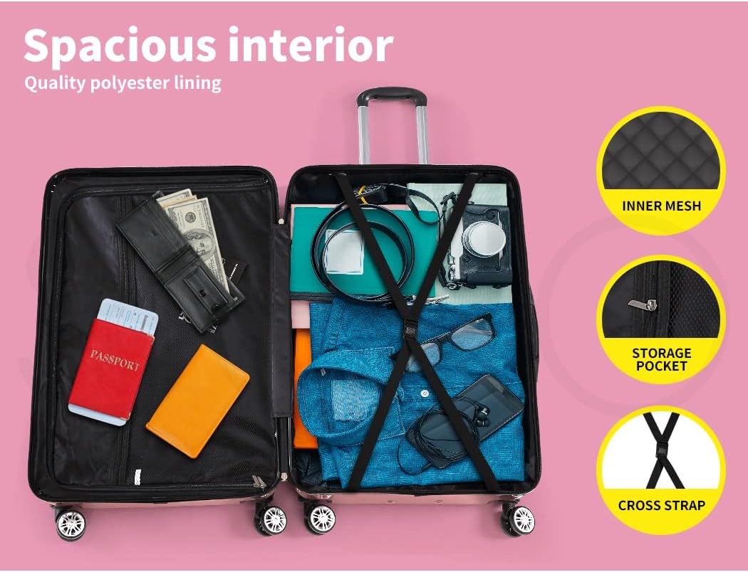 Unisex Hard Shell Carry-On Luggage with Lock & Spinner Wheels