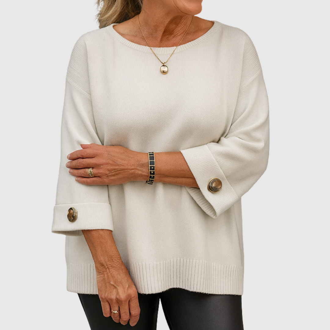 Women's Mid-Length Sleeve Sweater with Round Neck – Soft and Elegant Knit Sweater