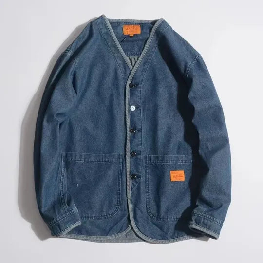 Men's Denim Jacket with V-Neck - Milo
