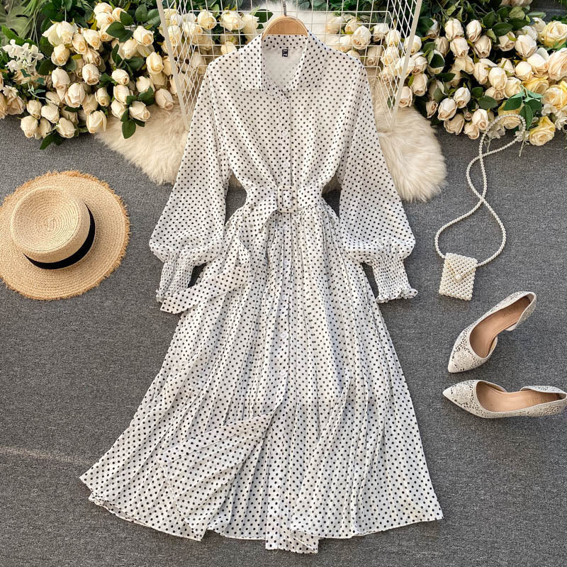Polka Dot Chiffon Pleated Dress - Elena Harper