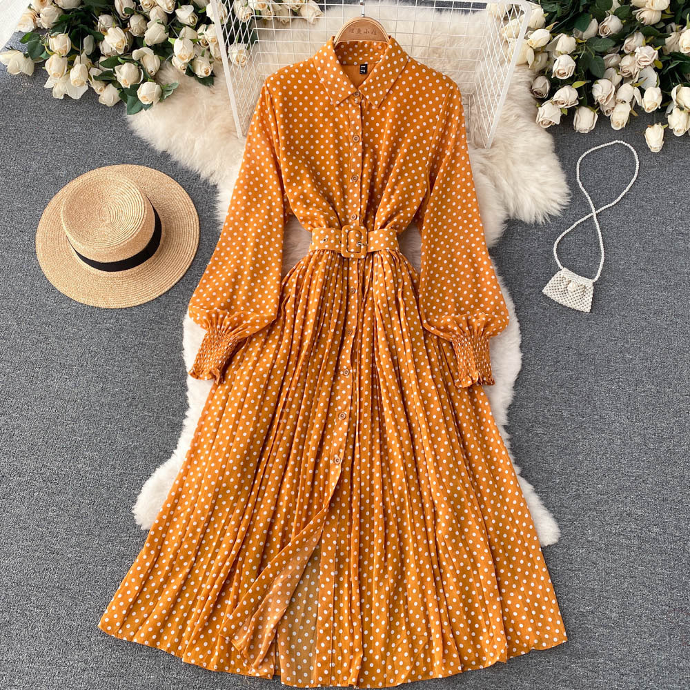 Polka Dot Chiffon Pleated Dress - Elena Harper