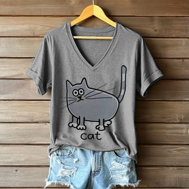 Casual Cat Print T-Shirt