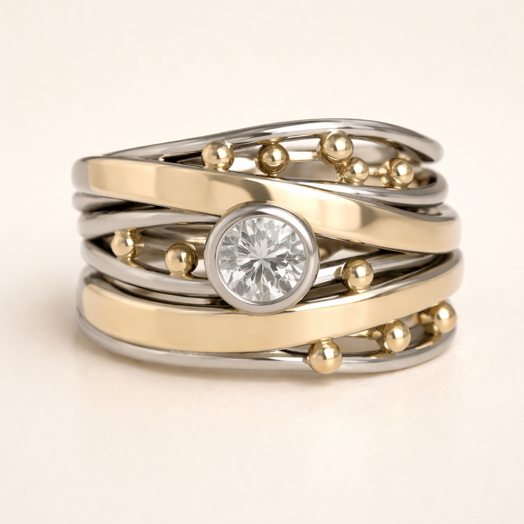 Elegant Gold Ring with Cubic Zirconia in Vintage Style