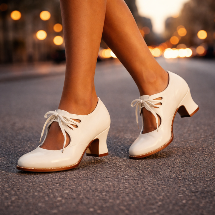 Camille Leather Lace Heels - Elena Harper