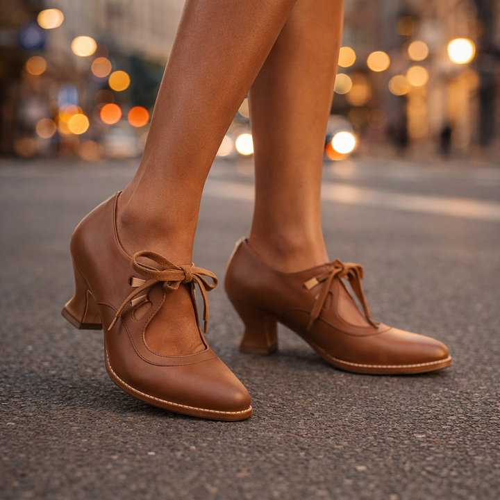 Camille Leather Lace Heels - Elena Harper