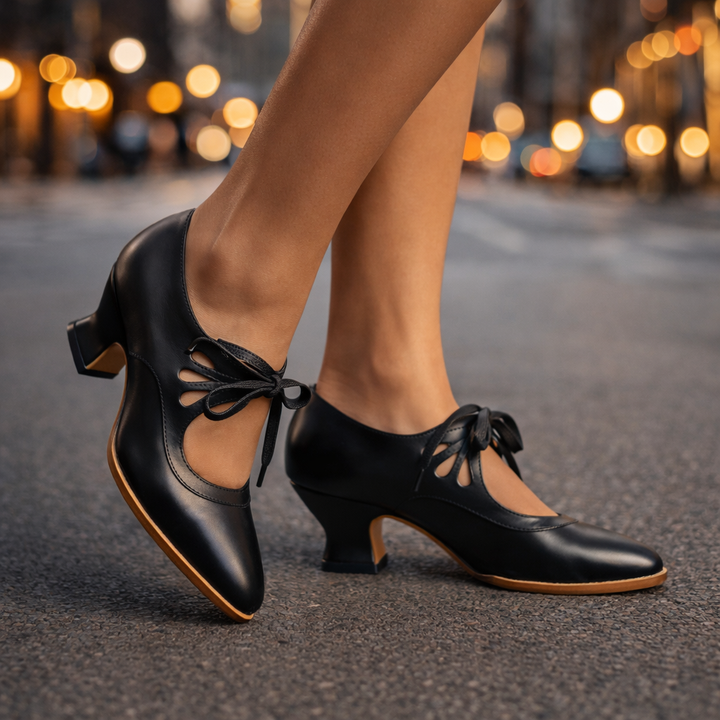 Camille Leather Lace Heels - Elena Harper