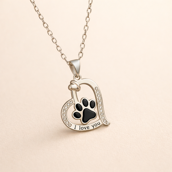 Heart-Shaped Dog Paw Print Necklace with Cubic Zirconia