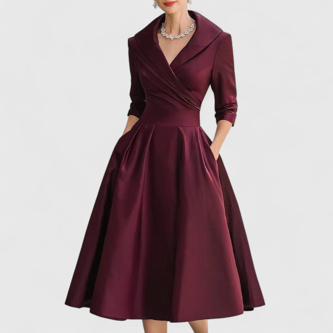 CHARLOTTE – ELEGANT V-NECK A-LINE MID-LENGTH DRESS