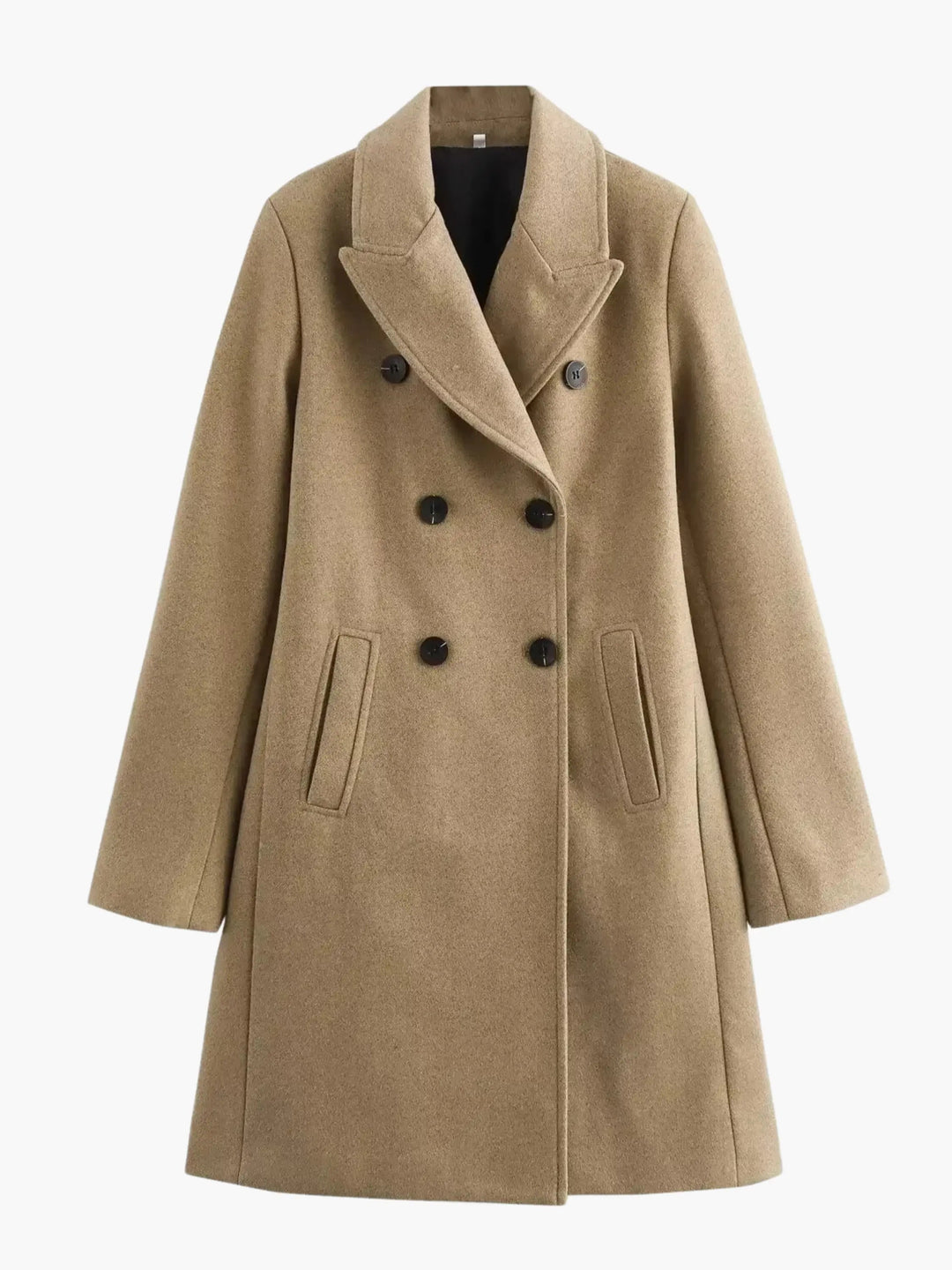 Camel Double-Breasted Wool Coat Timeless Sophistication - Elena Harper