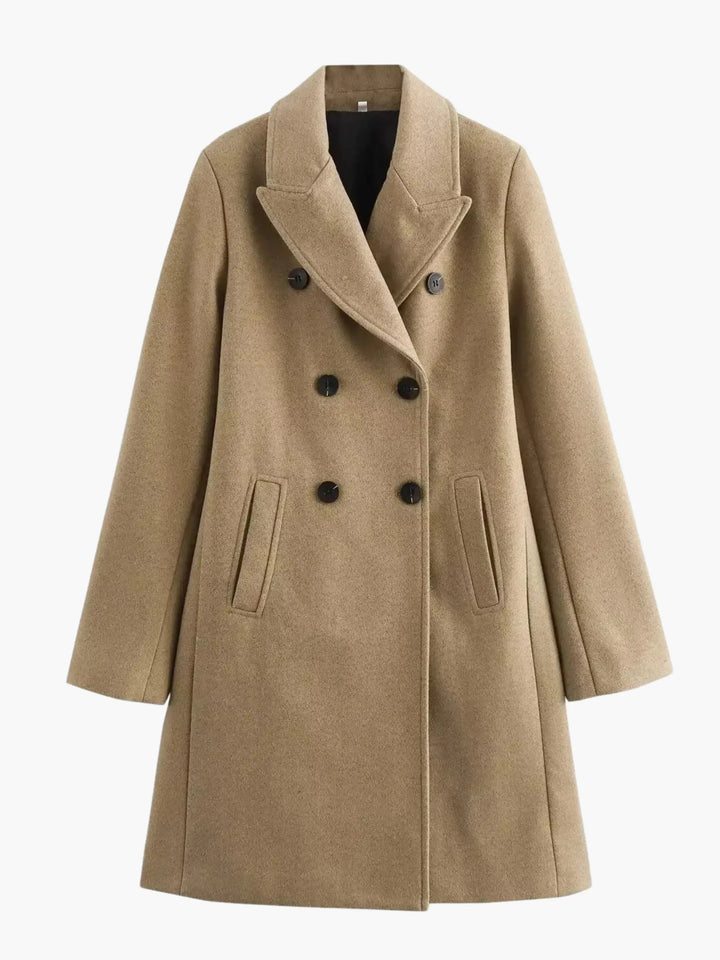 Camel Double-Breasted Wool Coat Timeless Sophistication - Elena Harper