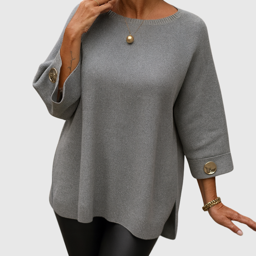 Women's Mid-Length Sleeve Sweater with Round Neck – Soft and Elegant Knit Sweater
