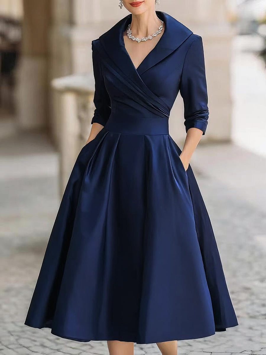 Elegant A-Line Midi Dress for Women Vintage Pleated and Formal Style, view 5 - Elena Harper