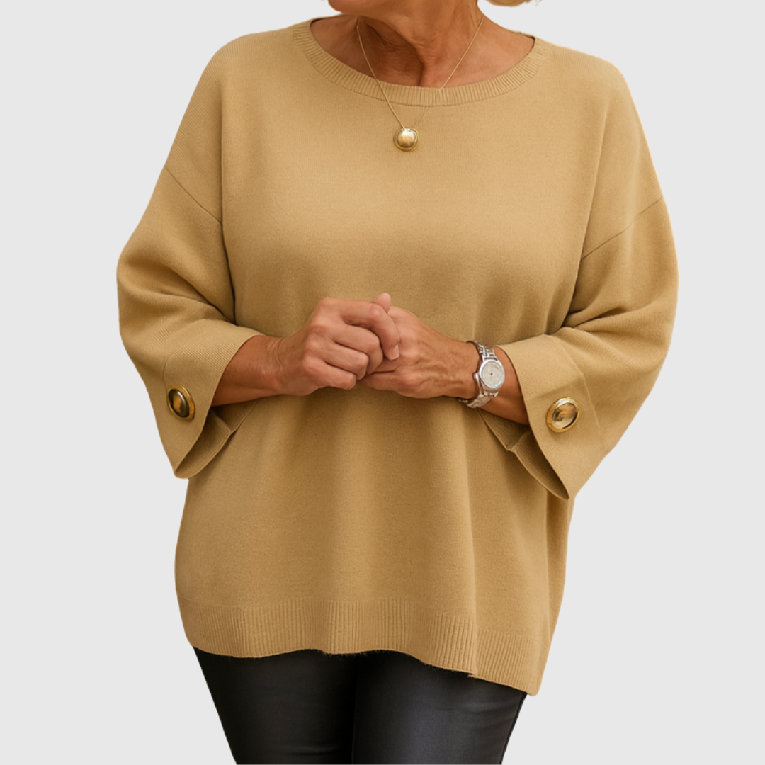 Women's Mid-Length Sleeve Sweater with Round Neck – Soft and Elegant Knit Sweater