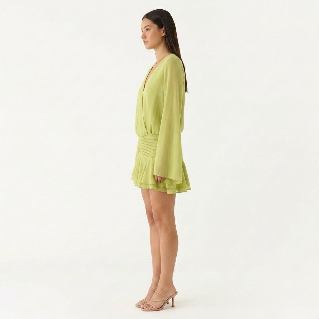 Chiffon V Neck Mini Dress Wedding Guest Summer Outfit