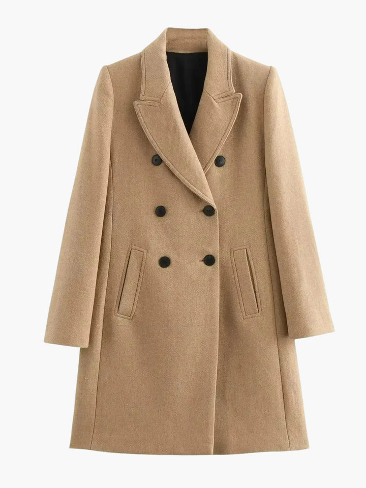 Camel Double-Breasted Wool Coat Timeless Sophistication - Elena Harper