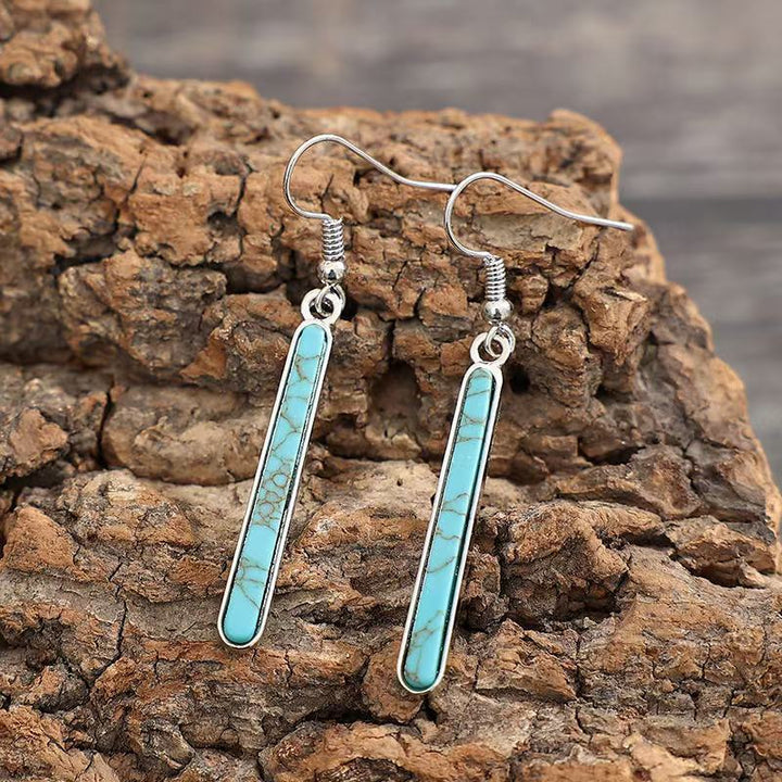 Elegant Antique Silver Plated Turquoise Geometry Pattern Drop Earrings - Elena Harper