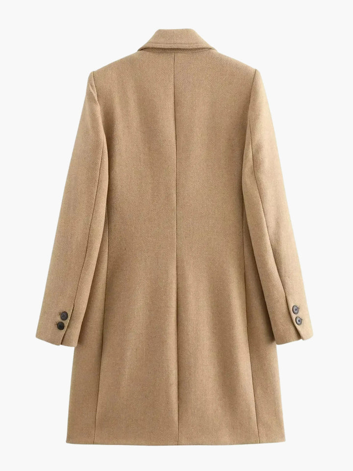 Camel Double-Breasted Wool Coat Timeless Sophistication - Elena Harper